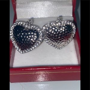 Hammered Sterling CZ Heart Dangle Earrings